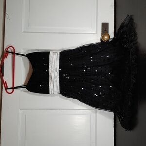 Black Sequin Party Dress with White Tie Sash Size Medium